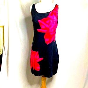 Express all over Sparkle Bright Pink floral & black sleeveless dress size small